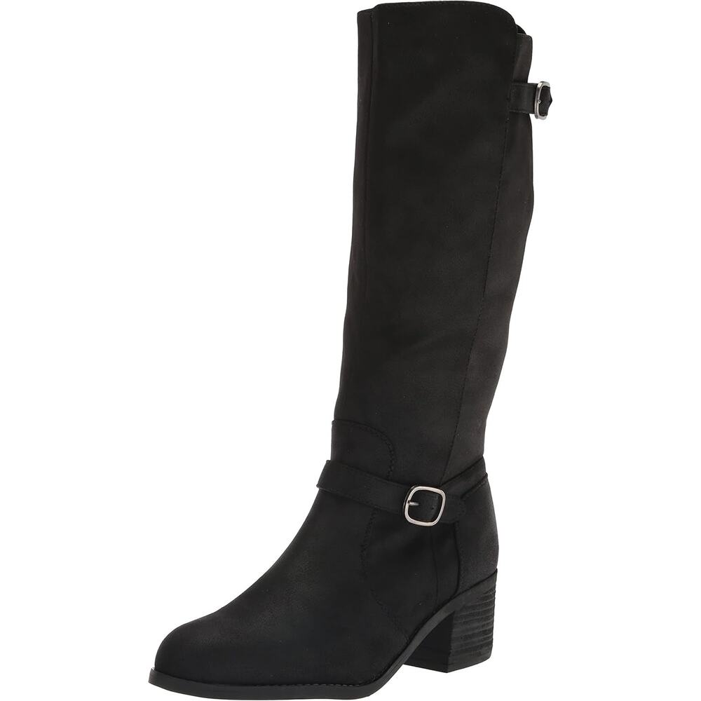 Bella Vita Women Baina Block Heel Riding Boots Size US 6W Black Faux Leather